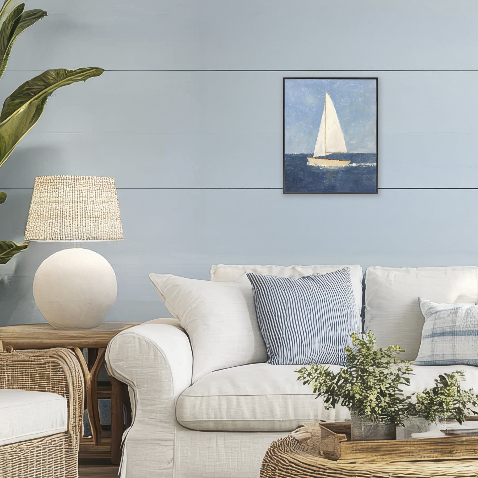 Stupell Industries Deep Blue Sail at Sea Black Framed Giclee Art, design by Creative Studio