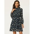 thumbnail image 3 of DARING DIVA Women's Sheer Sleeve Floral Chiffon Dress L Deep Blue, 3 of 6