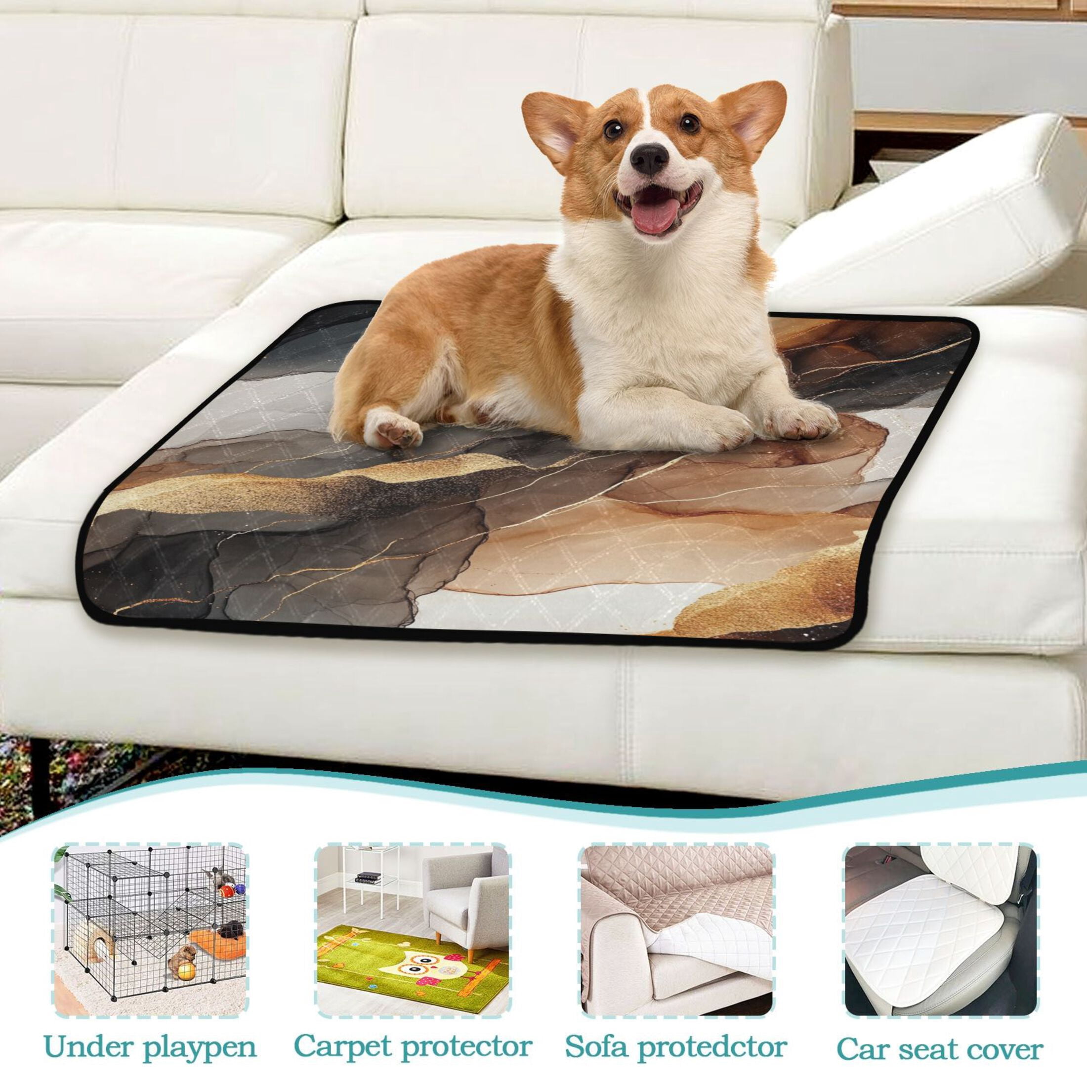 Qxltty Brown Texture Cat litter Pads Pet Set of 3 Diaper Mats Center Anti-leakage Layer Absorbent Soft and Comfortable