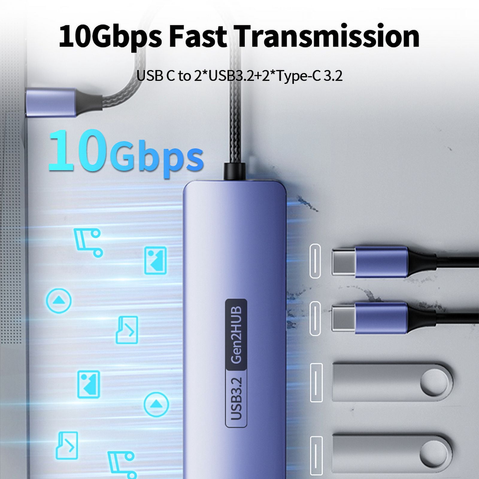 DOONJIEY USB C 3.2 Hub 10Gbps 4 Port Type C 3.2 Gen 2 Data Ports Docking Station Adapter Splitter for MacBook Air/Pro iPhone 15