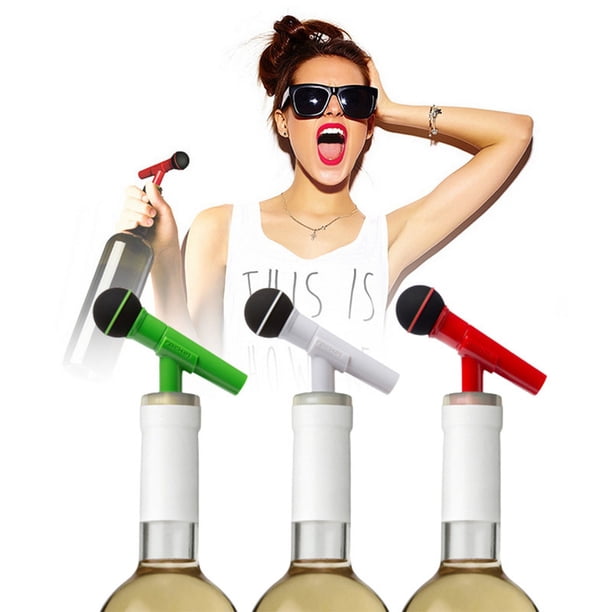 Juego de tapones de silicona para botellas de vino (color aleatorio), tapones de vino estilo micrófono, tapones de vino reutilizables, tapones de sellado al vacío, tapones de corcho para champán, beb