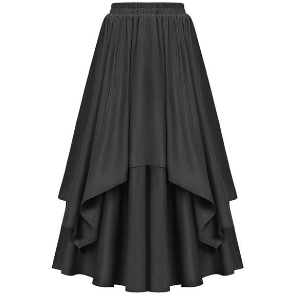 BUYISI Womens Victorian Retro Skirt Elegant Elastic Waist Multicolor Pleated Comfort Black S