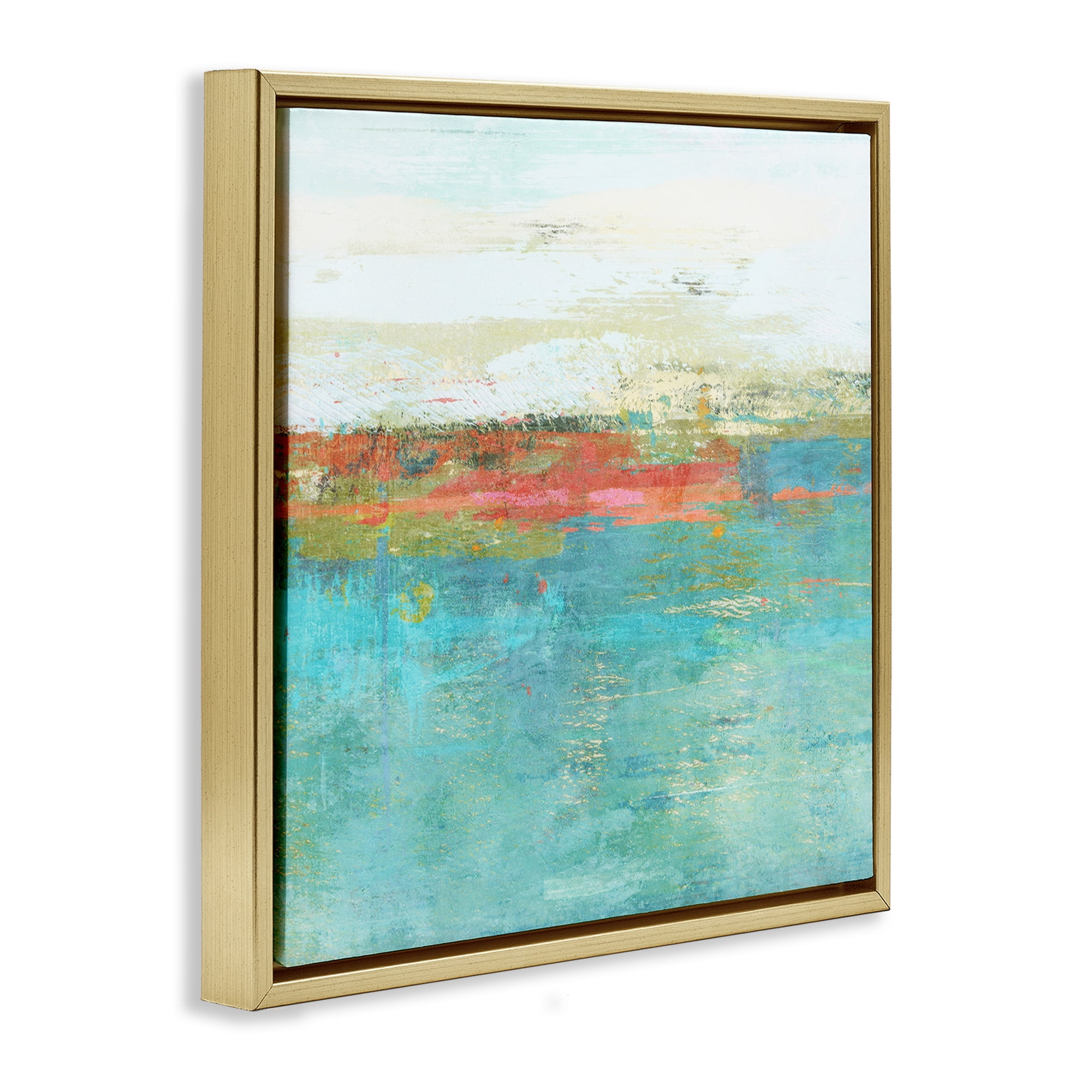 Stupell Industries Ocean Hues Abstraction Abstract Painting Gold Floater Framed Canvas Art Print Wall Art, 25 x 25