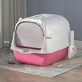 thumbnail image 2 of Caja de arena para gatos con capucha, inodoro para gatos completamente cerrado, cacerola portátil con cuchara, caja de arena duradera antisalpicaduras , Rosado, 2 of 10