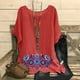 thumbnail image 5 of Camiseta de Mujer Camiseta de Manga Corta Impresión Casual Raglan Suelto de Lino Top Blusas, Cuello de la Tripulación, 5 of 5