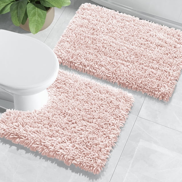 Juego de alfombras de baño Yimobra Luxury Shaggy, extra gruesas, rosa, 2 unidades