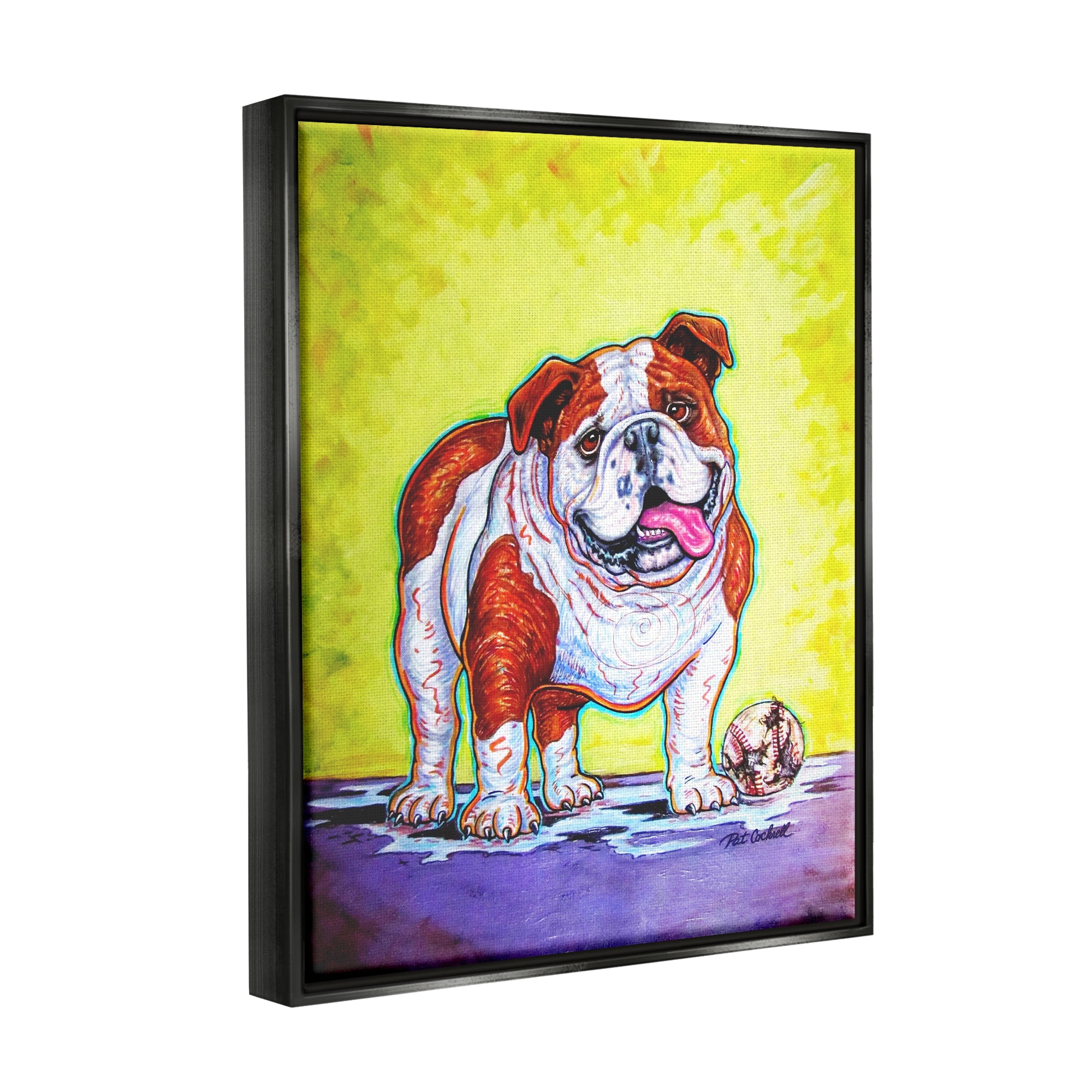 Stupell Industries Bulldog with Baseball Animals & Insects Painting Black Floater Framed Art Print Wall Art, 25 x 31