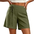 thumbnail image 4 of Costeam Womens Solid Faux Linen Bermuda Shorts Dual Layer Fold Over Drawstring Waist Side Inset Pockets Loose Mid Thigh Breathable Woven Fabric Casual Cropped Bottoms, 4 of 8