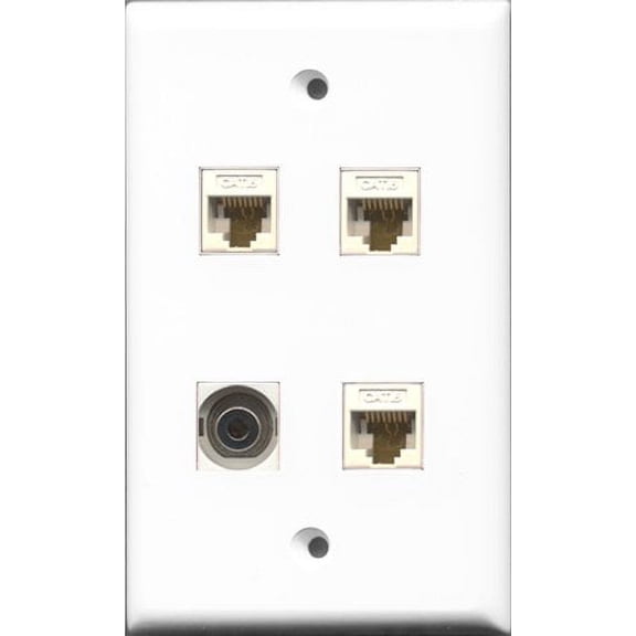 RiteAV 1 Port 3.5mm 3 Port Cat6 Ethernet White Wall Plate