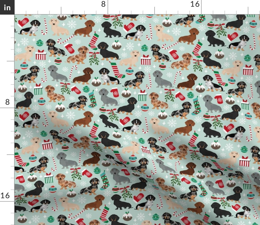 Spoonflower Fabric - Christmas Dachshunds Dogs Xmas Holiday Pet Portrait Printed on Petal Signature Cotton Fabric Fat Quarter - Sewing Quilting Apparel Crafts Decor
