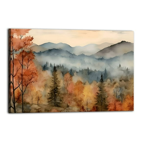 Retro Autumn Watercolor Country Landscape Poster Wrapped Wooden Frame Wall Decor,,Canvas Wall Art for Living Room,Bedroom,Office,Ready to Hang