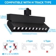 thumbnail image 6 of LEONLITE 24W Dimmable LED Track Lighting Heads, Rotatable 10 Heads LED Linear Track Light, Compatible with H Type Track System, 1300lm, 120W Eqv., CRI90, 3000K Warm White, Black, Pack of 4, 6 of 7