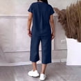 thumbnail image 5 of Sheghy Sets for Women Cotton Women Drawstring Waist Blouse & 3/4 Length Wide Leg Pants 2 Piece Linen Blend Set, 5 of 6