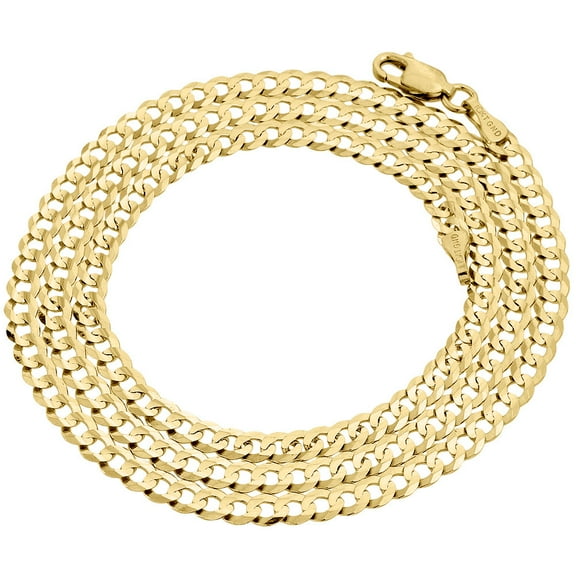 Real 10K Yellow Gold 3.5MM Solid Plain Style Cuban Link Chain Necklace 16"