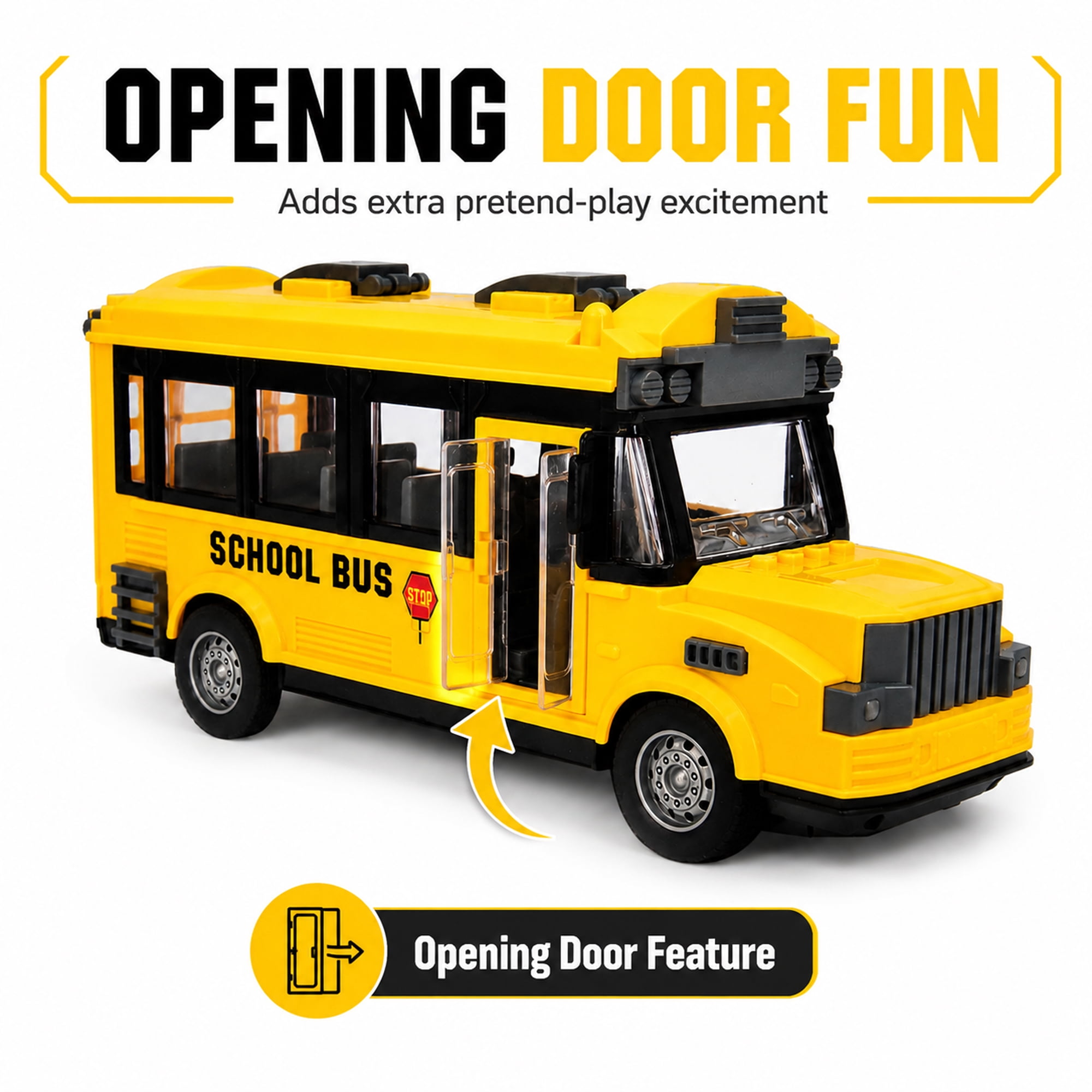 School Bus Toy with Remote Controller, Classic Yellow Bus Vehicle with Opening Door, City Bus Toy for Kids Ages 3+