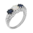 thumbnail image 1 of LBG British Made 10k White Gold Natural Opal & Sapphire Womens Anniversary Ring - 33 size options - Size 8.75, 1 of 7