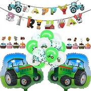 Farm Animals Tractor Birthday Party Decorations Farm Animals Happy Birthday Banner Cupcake Toppers Tractor Balloons for Kids Boys Girls Farm Tractor Theme Party Decorations Supplies