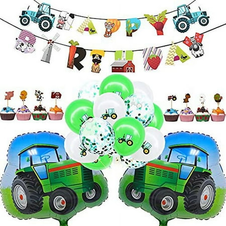 Farm Animals Tractor Birthday Party Decorations Farm Animals Happy Birthday Banner Cupcake Toppers Tractor Balloons for Kids Boys Girls Farm Tractor Theme Party Decorations Supplies