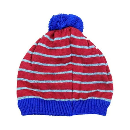CP Infant Boys & Girls Red & Blue Striped Beanie Pom Stocking Cap Hat 6-12m