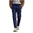 thumbnail image 2 of Puntoco Pantalones cargo de color sólido con bolsillos y cremallera, cintura elástica y largo completo para hombre, 2 of 6