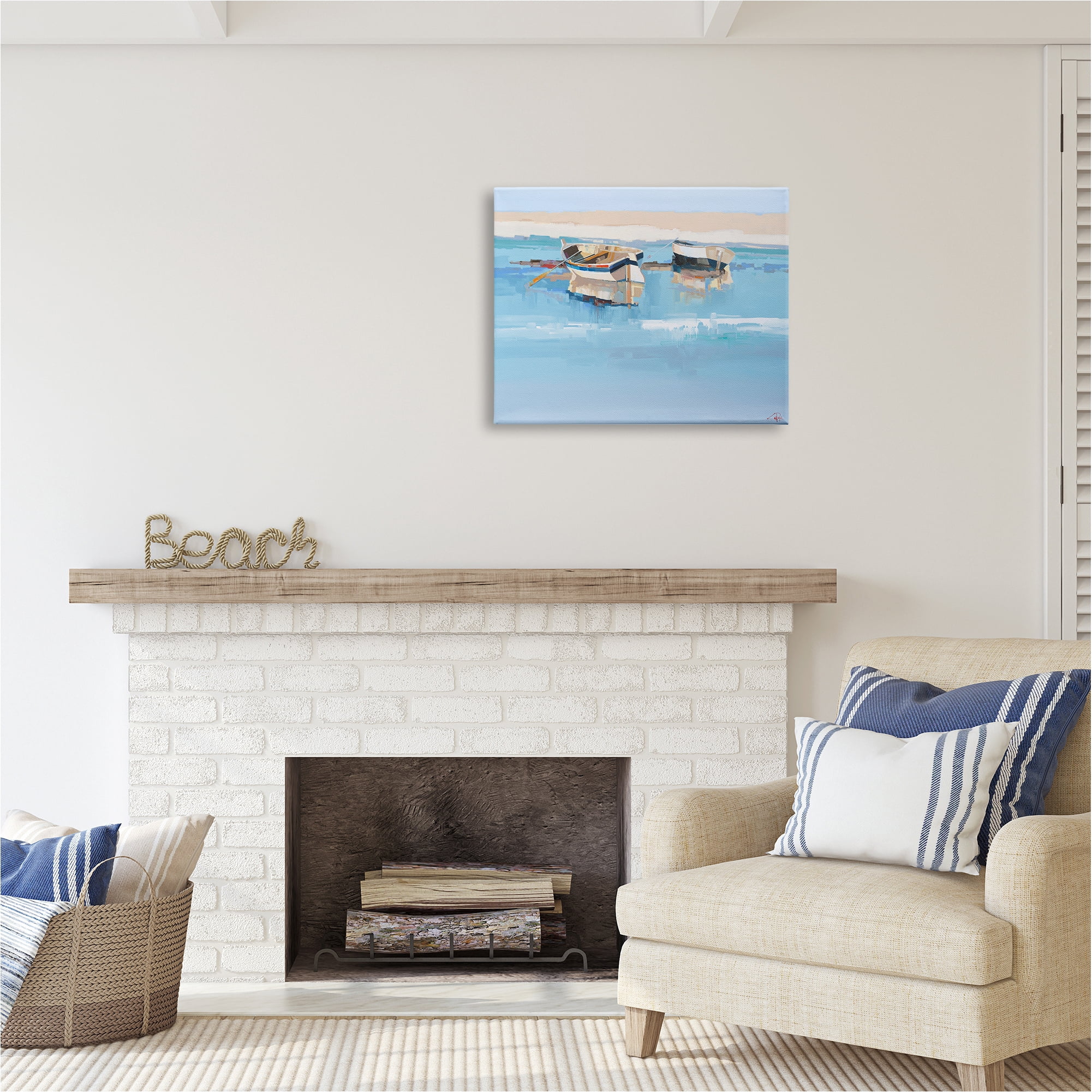 Stupell Industries Boats on Shore Painting Transportation Painting Gallery Wrapped Canvas Art Print Wall Art, 30 x 24