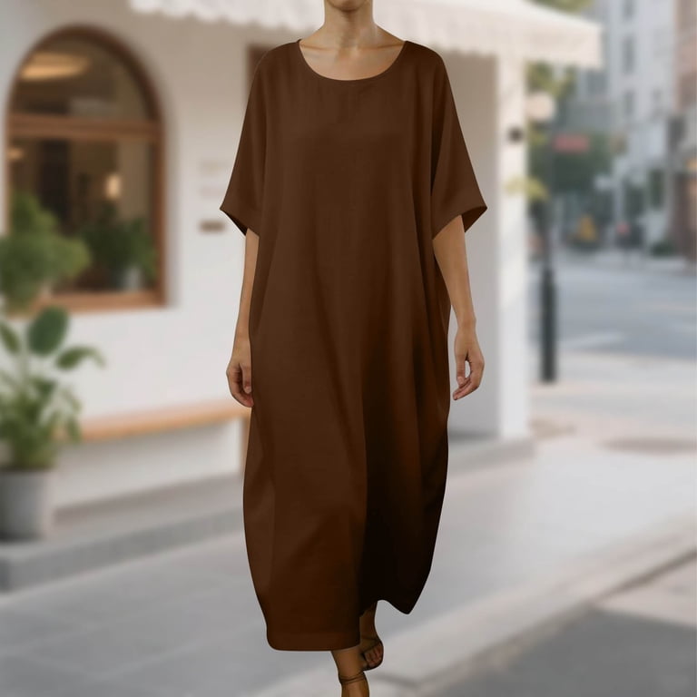 Vetsdori Summer Maxi Dresses for Women Red Party Sundress Short Sleeve  Beach Casual,Pleated Lightweight Juniors Dress Plain