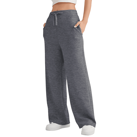 Pantalones Deportivos Holgados de Cintura Alta para Mujer, Gris Oscuro, Talla S