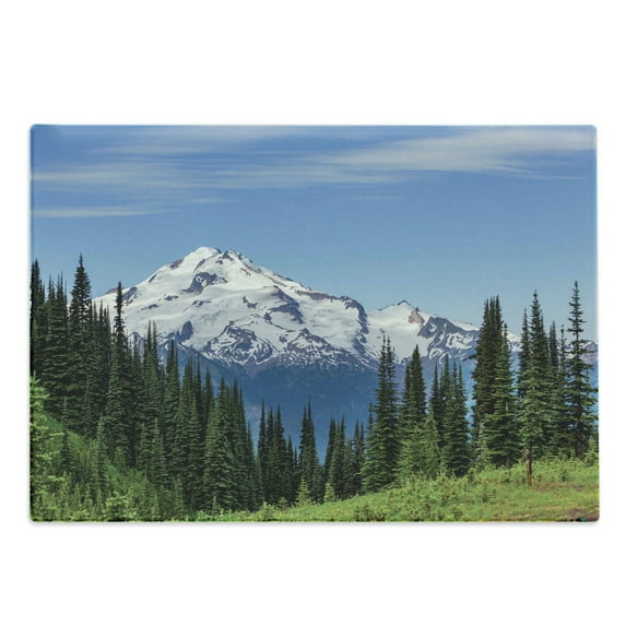 Mt Rainier Cutting Board, Calm Scene of Snowy Mountain Forest Trees and Grassy Recreation Photo USA, Decorative Tempered Glass Cutting and Serving Board, in 3 Sizes, by Ambesonne