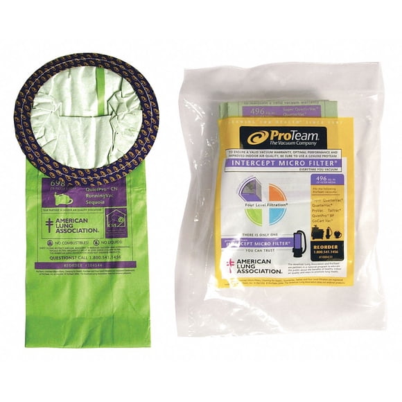 PROTEAM 100431 Intercept Micro Filter Bag, Open Collar, Fits 6 qt. 10/PK