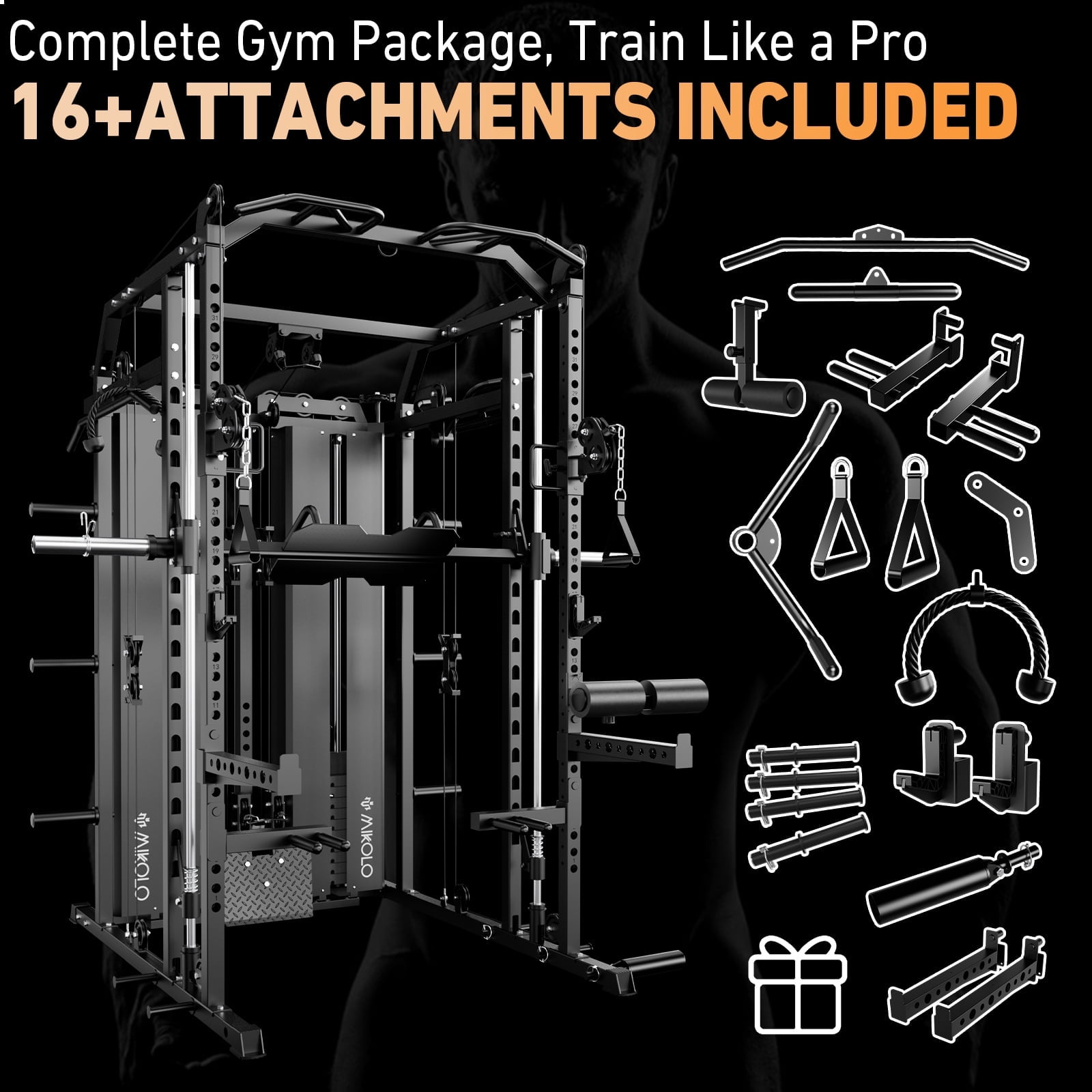 Mikolo Smith Machine Home Gym, 2200LBS Power Rack with 36pcs Aluminum Pulley, Functional Trainer with Dual 128LBS Weight Stack, Full Body Workout Home Gym