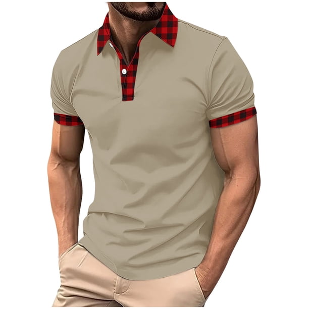 Mens Manga Corta Botón Abajo Camisas con Bolsillo de Impresión Solapa Cuello Gira Blusa de Suéter