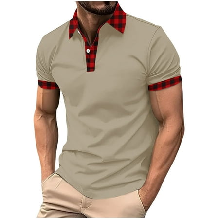 Hinvhai Mens Knitted Polo Shirts Short Sleeve Textured Pullover Golf Polo T Shirts Khaki XXXL(XXXL)
