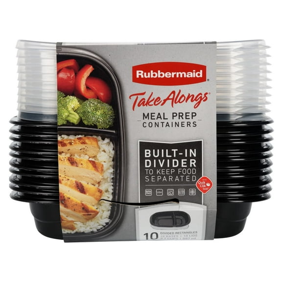 Rubbermaid TakeAlongs, 3.7 Cups, Meal Prep Food Storage Container with Built-In Divider (Includes 10 Containers   10 Lids)