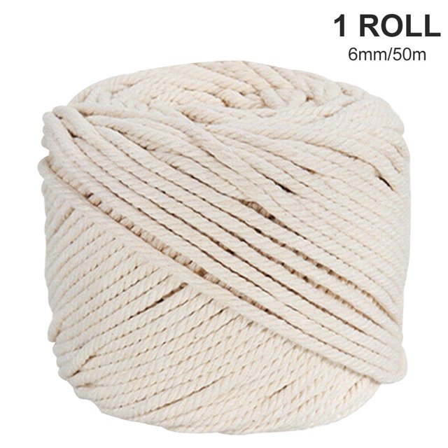Cuerda de algodón para manualidades, bricolaje, hilo de algodón para tejer, manualidades, hilo de cuerda trenzada, 6 mm, 50 m, 1 rollo seitruly HA001999-04