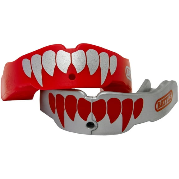 Battle Sports Adult Fang Mouthguard 2-Pack with Straps - Red/Silver