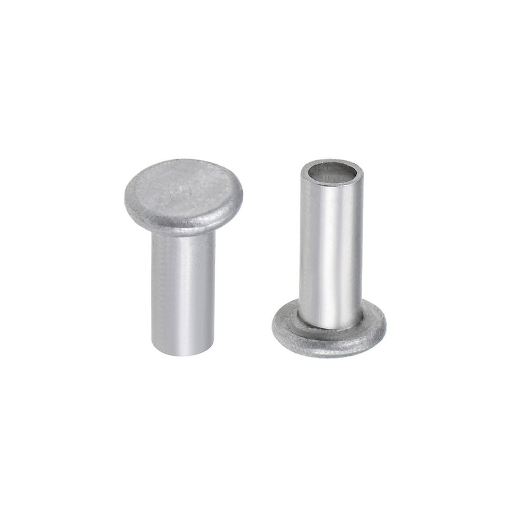100Pcs 5mm x 12mm Aluminum Flat Head SemiTubular Rivets Silver Tone