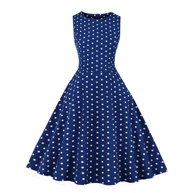 Ounisa Robe à Pois pour Femmes Vintage Années 50 Sans Manches à Col Rond Ligne A Robe de Cocktail Thé Fête Bal Pin-Up Robe de Retour à la Maison