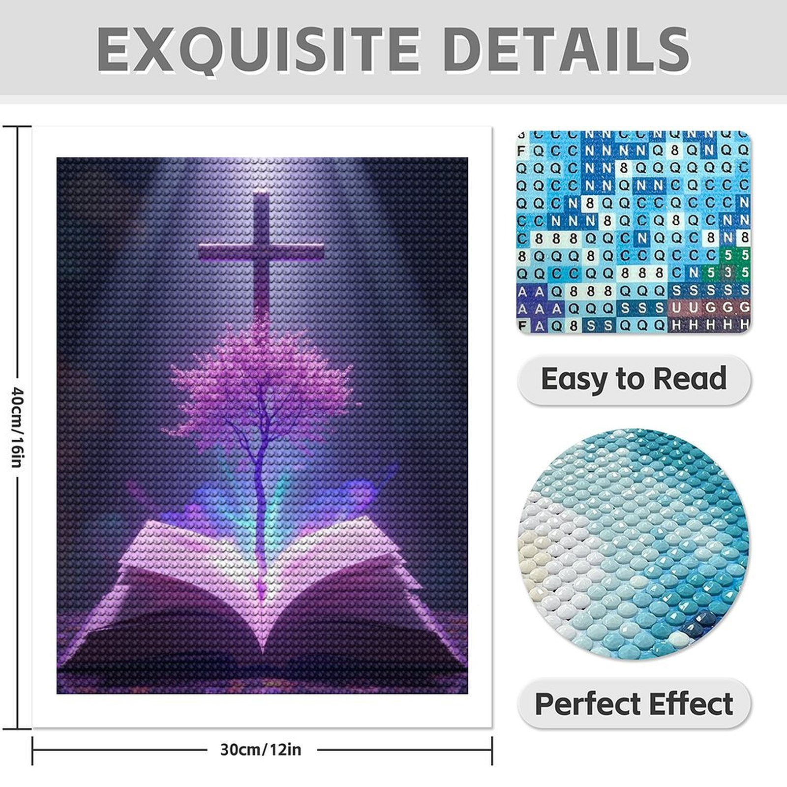 Diamond Art Kits for Adults - 5d Purple Tree Light Cross Diamond Painting for Adults, Diamond Art for Adults Beginners, Diamond Painting Kits for Adults for Home Wall Decor