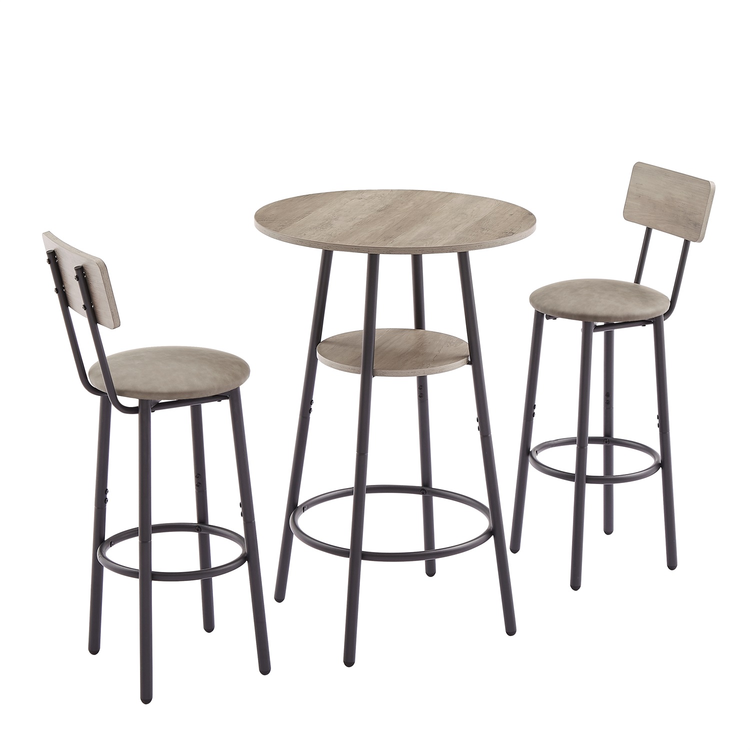 Hommoo 3 Piece Dining Pub Set Counter Height with backrest Barstools, Modern Round Dining Table Set for 2, Small Bar Table Set,Gray