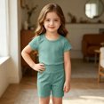 thumbnail image 5 of Cethrio Girls' Pajama Sets Short Sleeve, Crewneck 2 Piece Soft Summer Girls' Sleepwear Green Size 3-4 T, 5 of 7