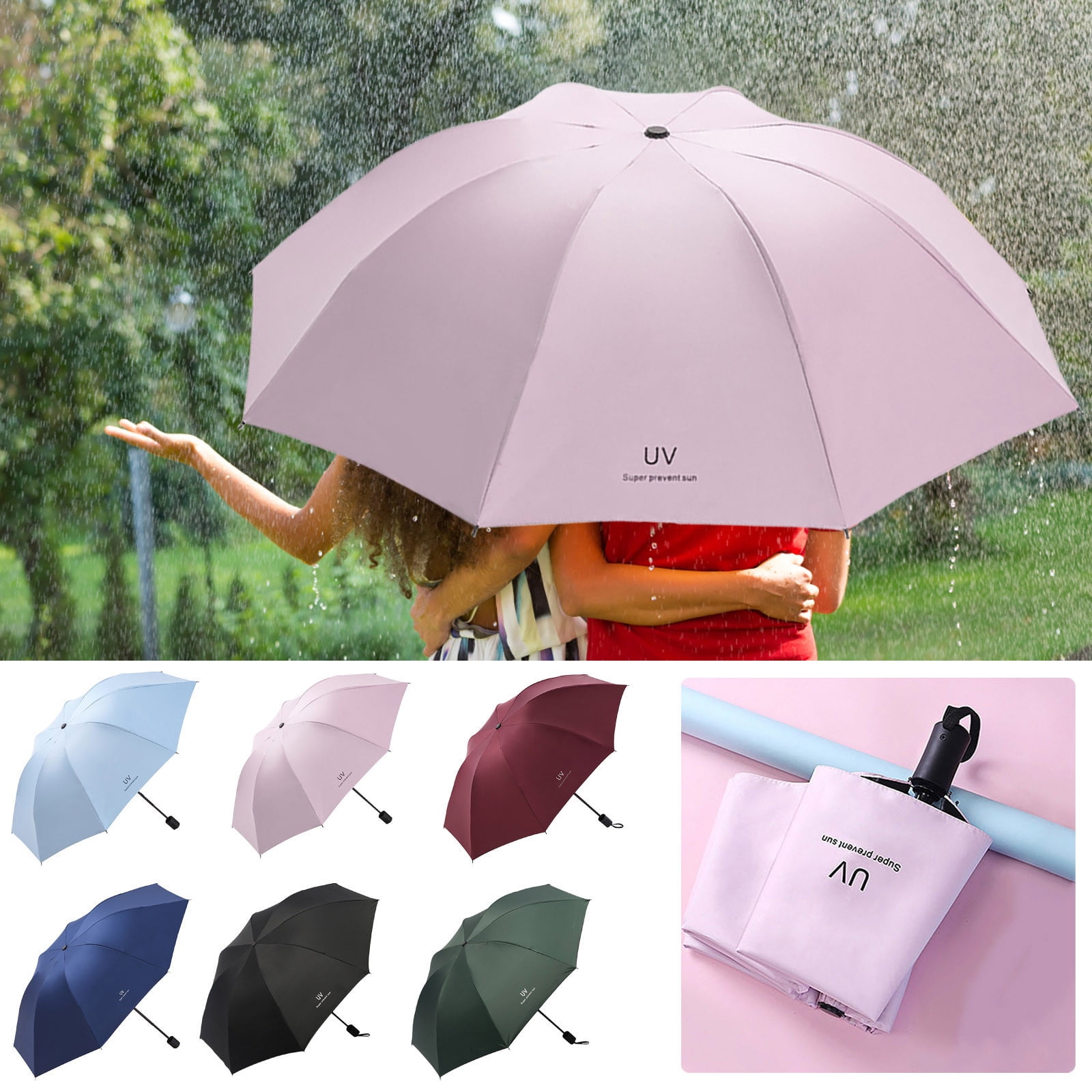 Tyidzon Upf 50+ UV Protection Travel Umbrella Small Folding Umbrella Large Size Strong Windproof Foldable Compact Umbrellas for Women Men