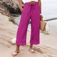 thumbnail image 2 of TRUBKH Linen Pants Women Lounge Pants Boho Summer Pants Straight Leg Trousers Beach Pants for Women Baggy Linen Pants Lightweight Beach Trousers Tapered Vacation Lounge Pants Purple XL, 2 of 4