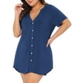 thumbnail image 2 of DARING DIVA Women's Plus Size Short Sleeve Soft Button Down Nightgown 3X Navy Blue, 2 of 6