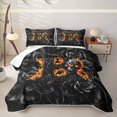 thumbnail image 2 of Feelyou Black Orange Skull Letter B Quilt Full for Women, Flame Fire Floral Full Bedspread Sets, 3-Piece, 2 of 7