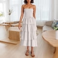 thumbnail image 5 of TAGOLD Womens Camis Sleeveless Dress Solid Color Ruffle Layered Tube Top Long Off Shoulder, 5 of 5