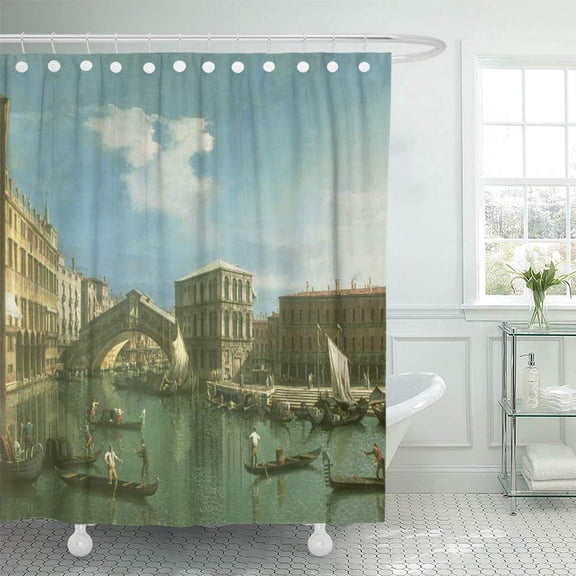 CYNLON Canaletto The Rialto Bridge 18Th Venetian Architecture Grand Canal Bathroom Decor Bath Shower Curtain 60x72 inch