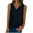 thumbnail image 2 of WQJNWEQ Womens Tops Woman Tank Lmitation Linen Shirt Ladies V Neck Loose Sleeveless Blouse Tee Vest Gifts for Women, 2 of 7