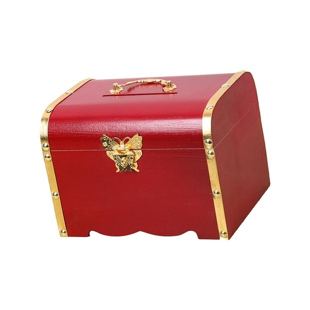 Cofre del tesoro, caja de almacenamiento de baratijas, decorativo, versátil, retro, de madera Medio
