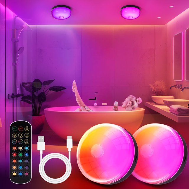 Lámpara de ducha Bgmonster, impermeable, RGBW, con mando a distancia, paquete de 2 unidades