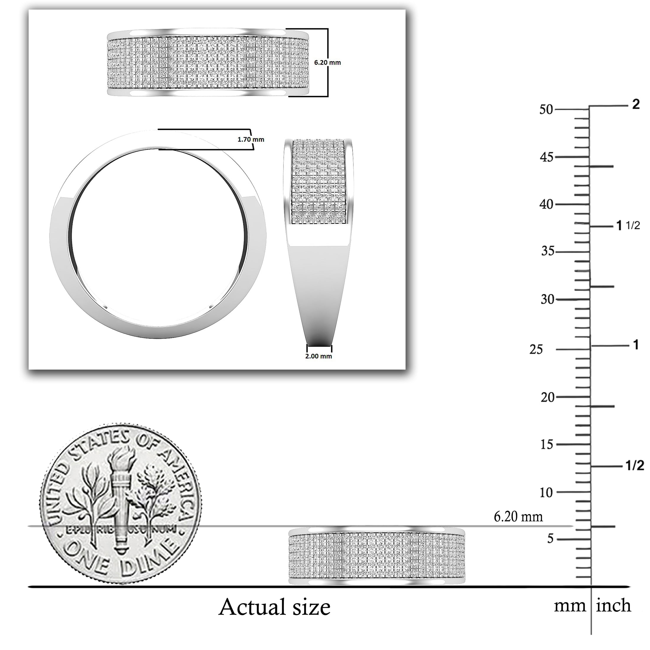 Dazzlingrock Collection 0.35 CT Round Diamond Men's Wedding Band - Sterling Silver Micropave Ring, Size 11.5 - View #2